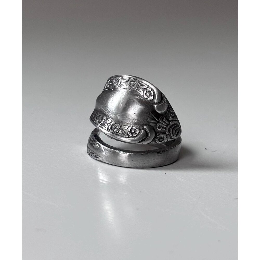 Handmade Floral Spoon Ring - Size 8.5 Silverware Wrap Band Silver